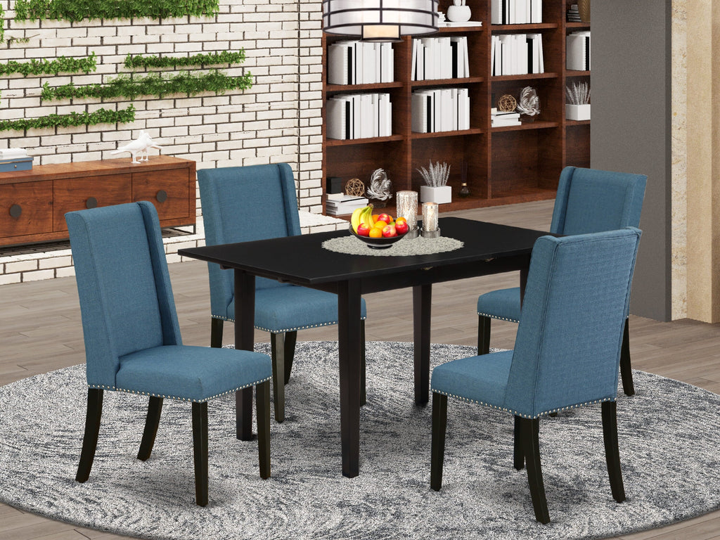 NOFL5-IV8-0K 5-Piece Dining Ensemble with Rectangular Extension Table & 4 Elegant Blue Linen Seats, 32x54