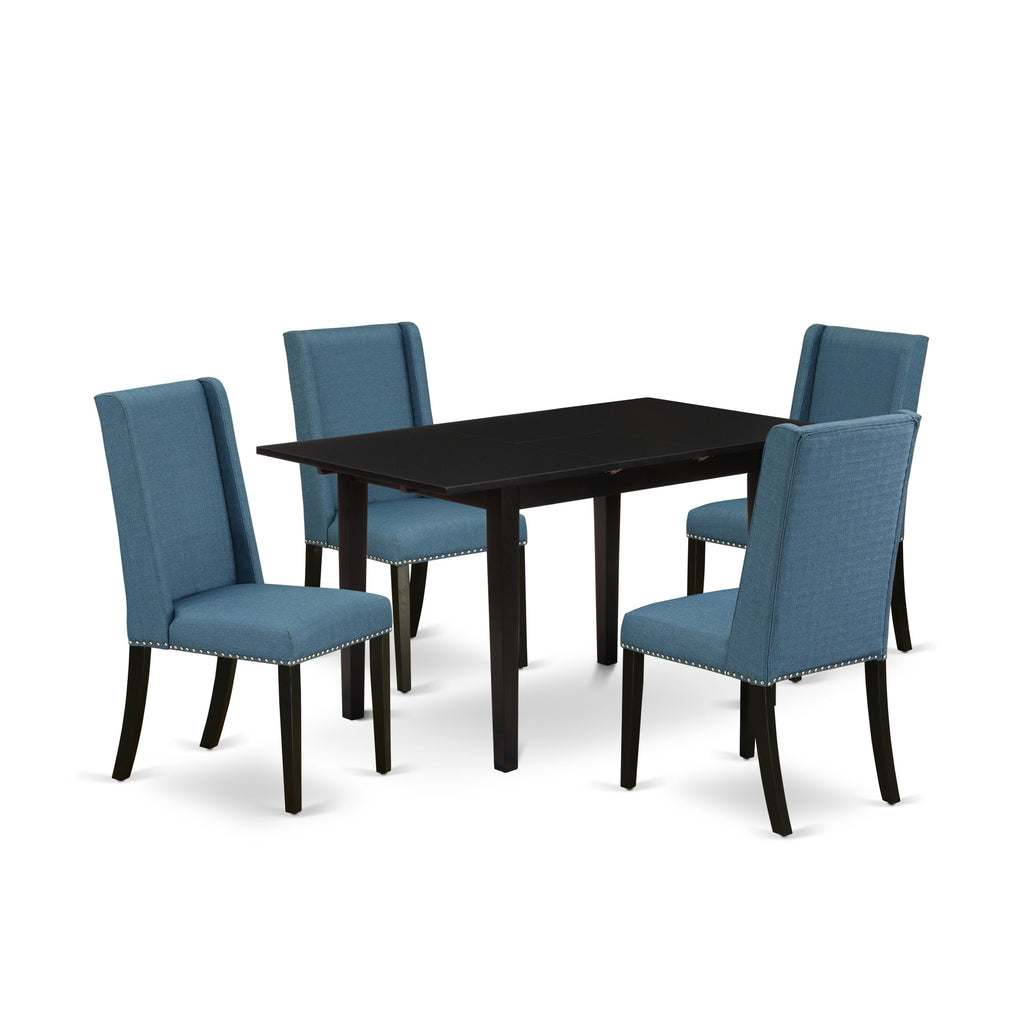 NOFL5-IV8-0K 5-Piece Dining Ensemble with Rectangular Extension Table & 4 Elegant Blue Linen Seats, 32x54