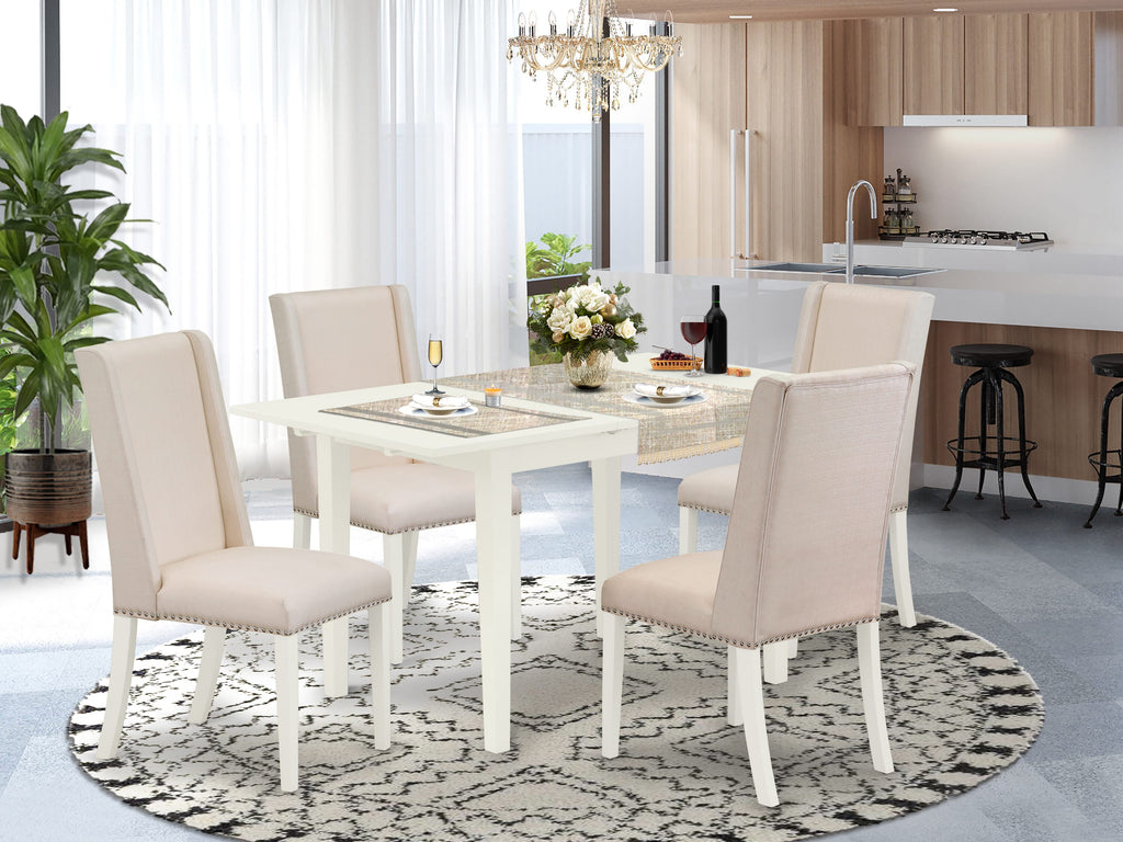 NOFL5-S7N-9O Modern Dining Set Rectangle Table with Leaf & 4 Upholstered Chairs