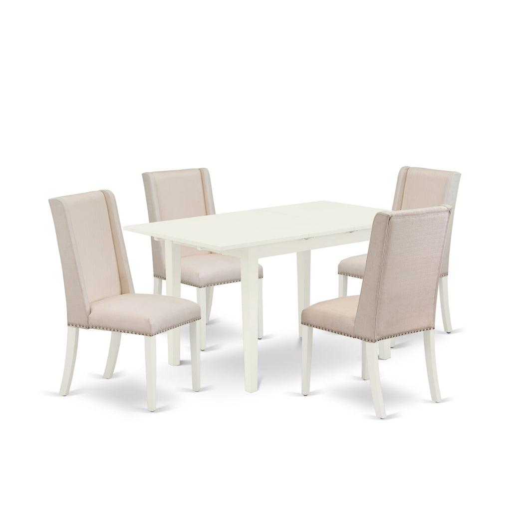 NOFL5-S7N-9O Modern Dining Set Rectangle Table with Leaf & 4 Upholstered Chairs