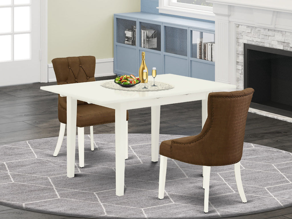 NOFR3-XOU-VPN 3-Piece Dining Ensemble with Expandable Table and Two Parson Chairs in White Finish
