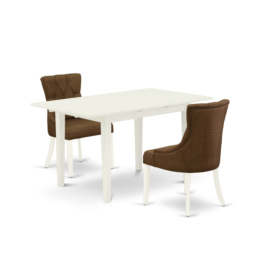 NOFR3-XOU-VPN 3-Piece Dining Ensemble with Expandable Table and Two Parson Chairs in White Finish