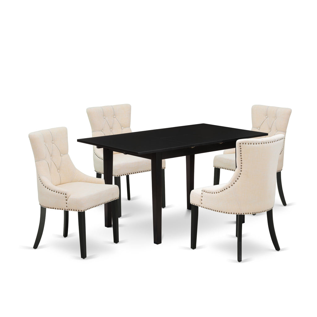 NOFR5-LCN-FD 5-Piece Dining Set Expandable Table & Cushion Seats in Black, 32x54