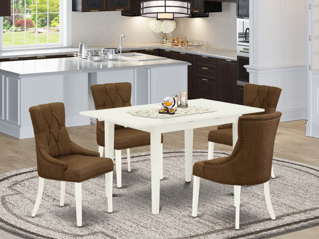 NOFR5-MZU-GV Elegant 5-Piece Dining Ensemble with Expanding Table and Upholstered Chairs, 32x54 Inches, Linen White Finish
