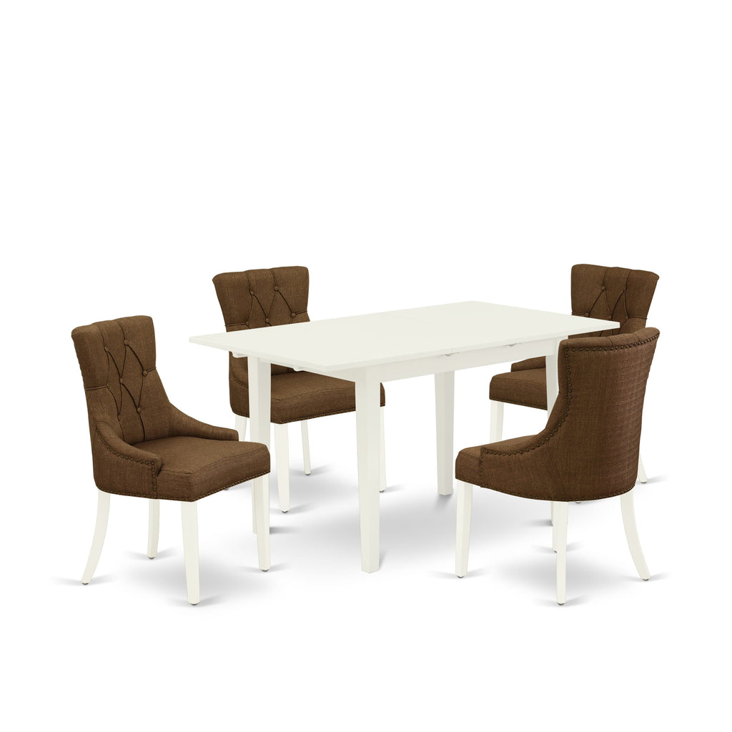 NOFR5-MZU-GV Elegant 5-Piece Dining Ensemble with Expanding Table and Upholstered Chairs, 32x54 Inches, Linen White Finish