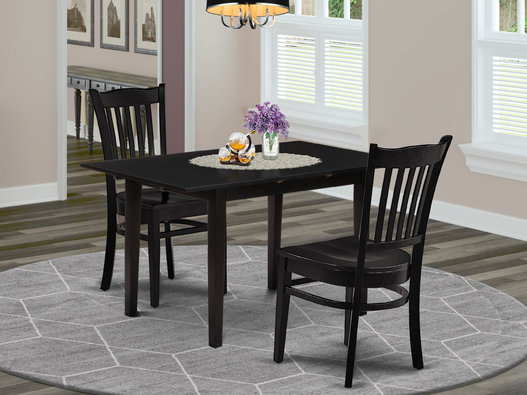 3-Piece Dining Set - Space-Saving Design Rectangle Table & 2 Chairs, NOGR3-8S4-P, Black Finish w/ Butterfly Leaf