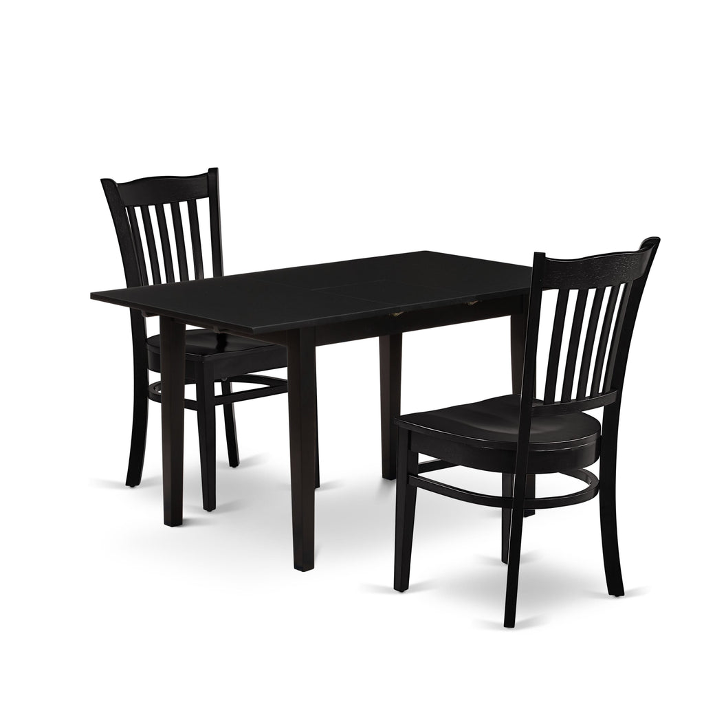 3-Piece Dining Set - Space-Saving Design Rectangle Table & 2 Chairs, NOGR3-8S4-P, Black Finish w/ Butterfly Leaf