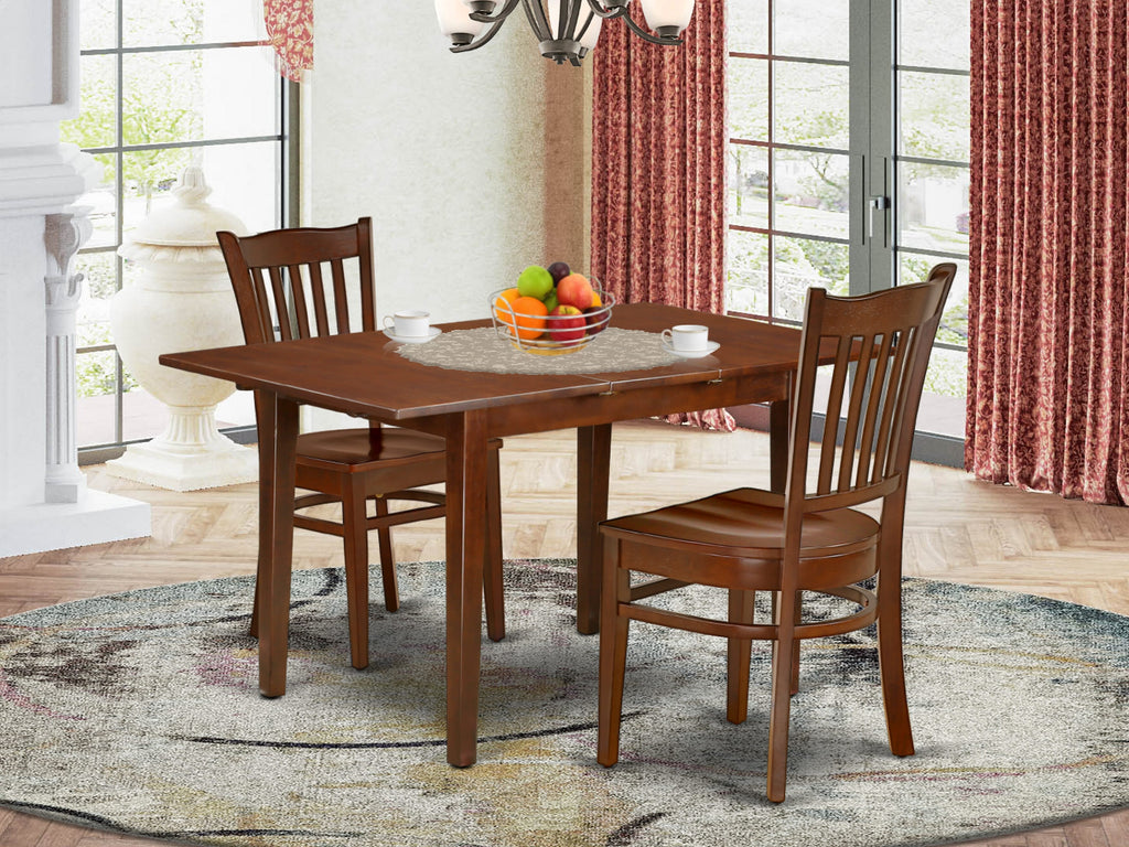Explore the Elegance of NOGR3-P78-R in a Three-Piece Dining Collection with Expansive Tabletop and Chairs, Mahogany Finish