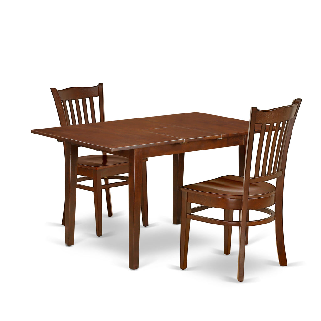 Explore the Elegance of NOGR3-P78-R in a Three-Piece Dining Collection with Expansive Tabletop and Chairs, Mahogany Finish