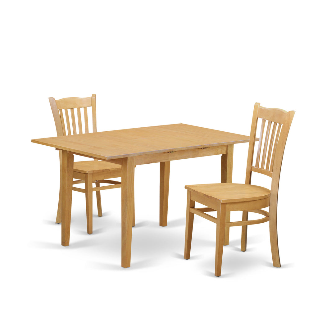 NOGR3-GDQ-9 - 3-Piece Dining Set with Rectangle Table & Butterfly Leaf plus 2 Chairs, 32x54 in Oak