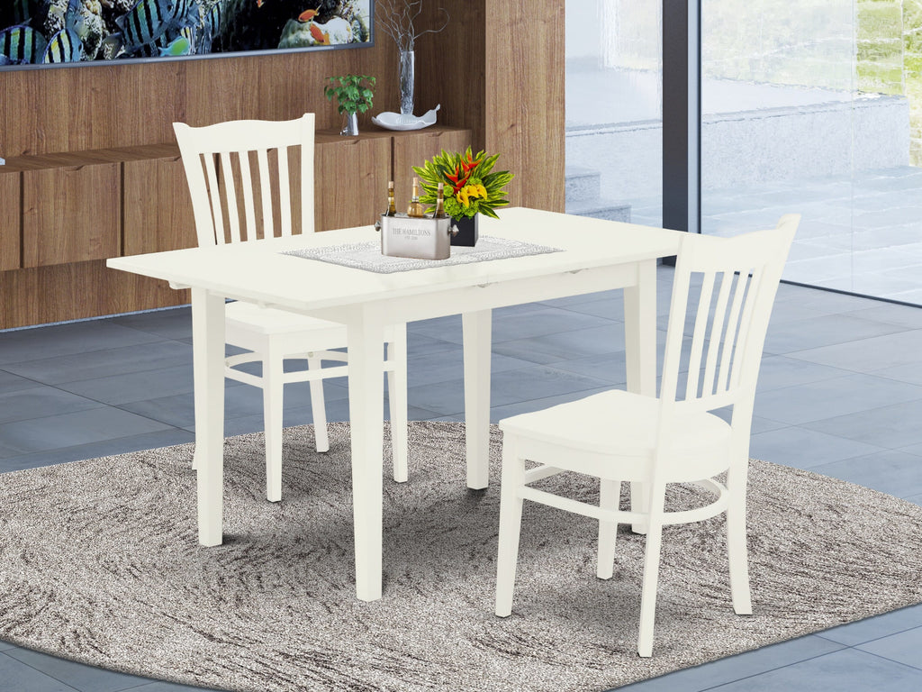 NOGR3-KI5-U 3-Piece Rectangular Table & Chair Suite Featuring Butterfly Leaf, 32x54, Linen White Finish