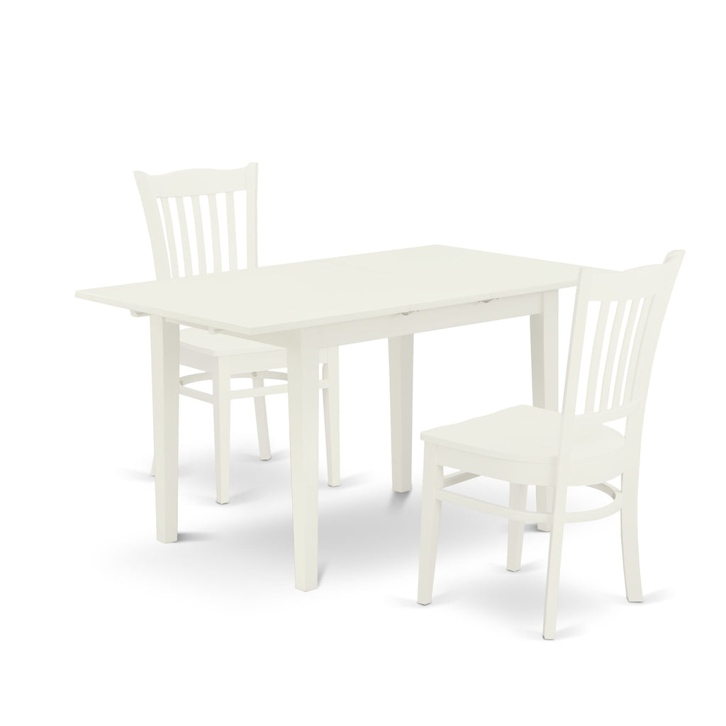 NOGR3-KI5-U 3-Piece Rectangular Table & Chair Suite Featuring Butterfly Leaf, 32x54, Linen White Finish