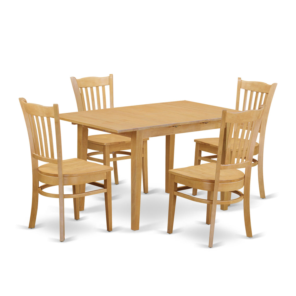 NOGR5-FJV-Y 5-Piece Dining Ensemble with Expanding Rectangle Table & 4 Chairs, Oak Finish