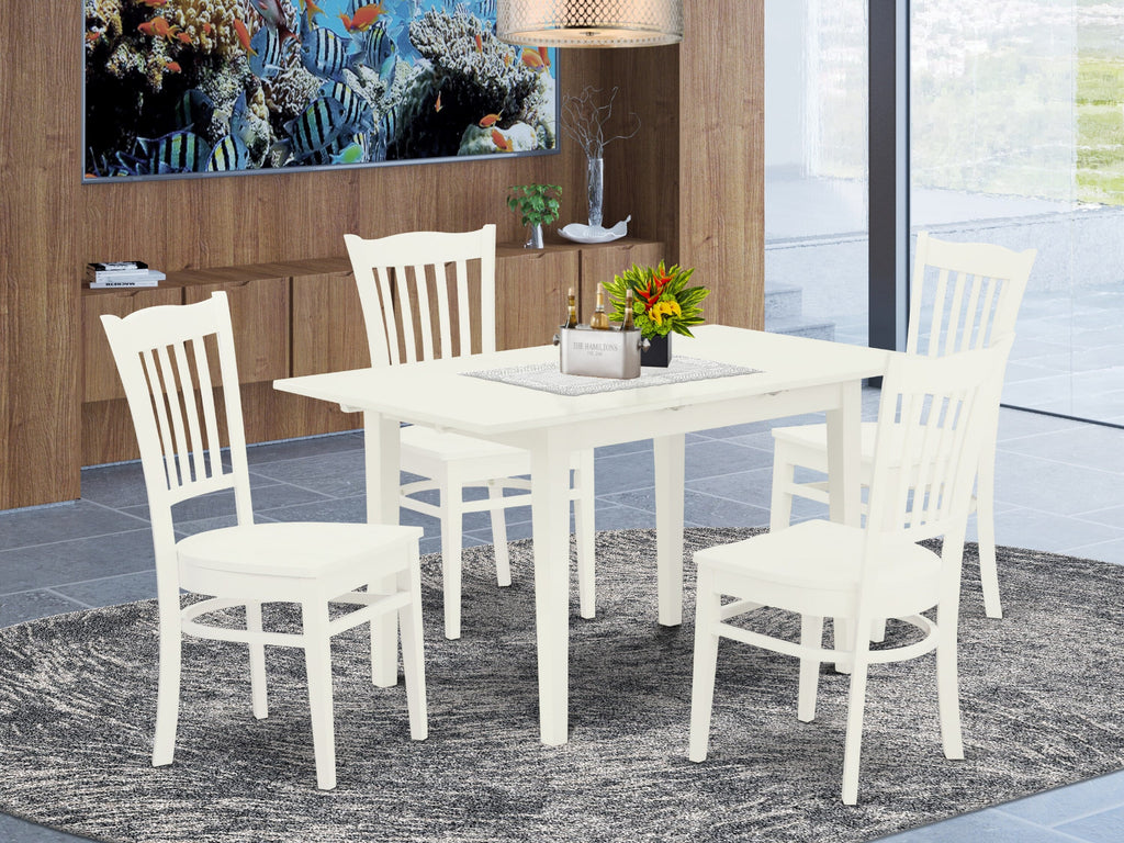 NOGR5-6ZK-L 5 Piece Dining Set Extendable Table & 4 Chairs with Solid Seats, White Finish