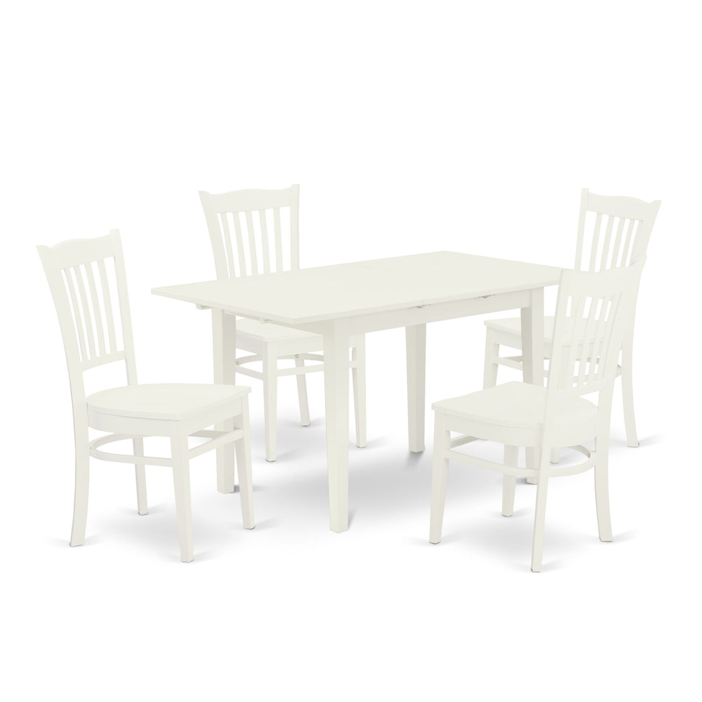 NOGR5-6ZK-L 5 Piece Dining Set Extendable Table & 4 Chairs with Solid Seats, White Finish