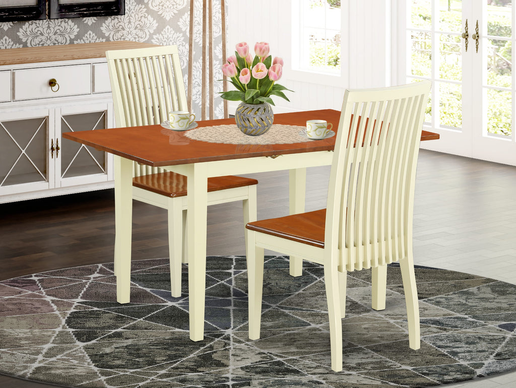 NOIP3-14U-A 3-Piece Rectangle Dining Set with Butterfly Extension, Buttermilk & Cherry Finish
