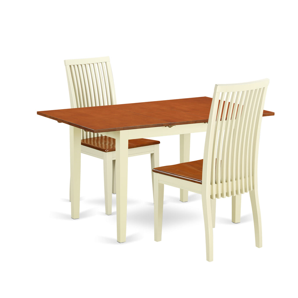 NOIP3-14U-A 3-Piece Rectangle Dining Set with Butterfly Extension, Buttermilk & Cherry Finish