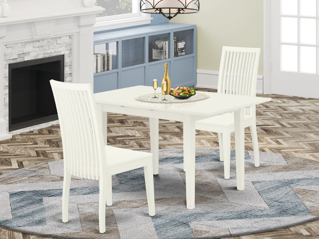 NOIP3-XHT-L Three-Piece Dining Set Expanding Table and Chairs for Compact Areas, White Finish