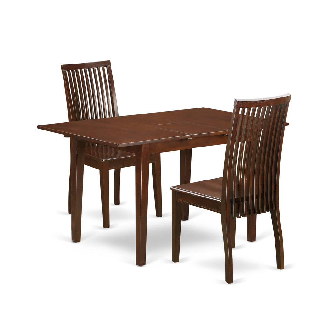 NOIP3-GB3-G 3-Piece Dining Set with Expanding Table and 2 Chairs for Kitchen or Dining Area, 32x54 Inch, Rich Mahogany Finish