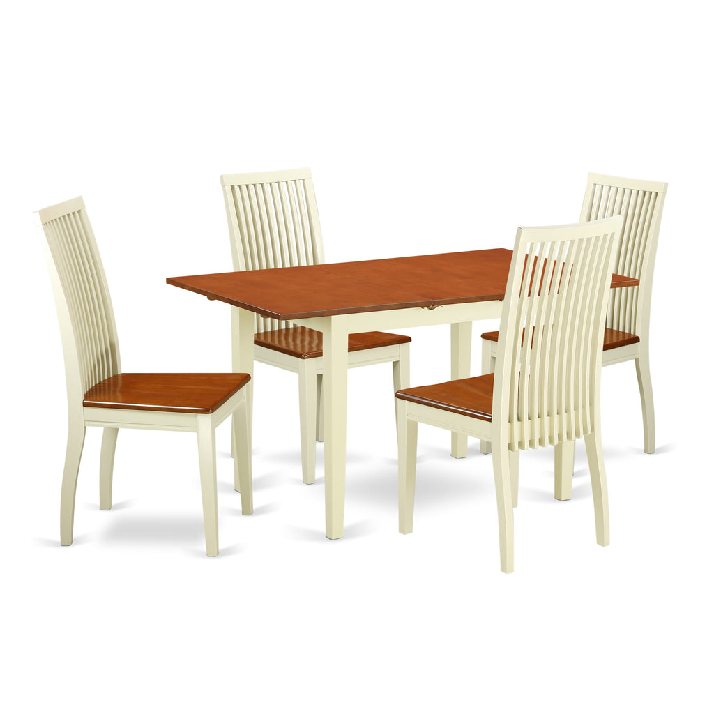 NOIP5-KST-0 Kitchen Ensemble for 4 Extendable Table & Complementary Chairs Set in Warm Buttermilk & Cherry