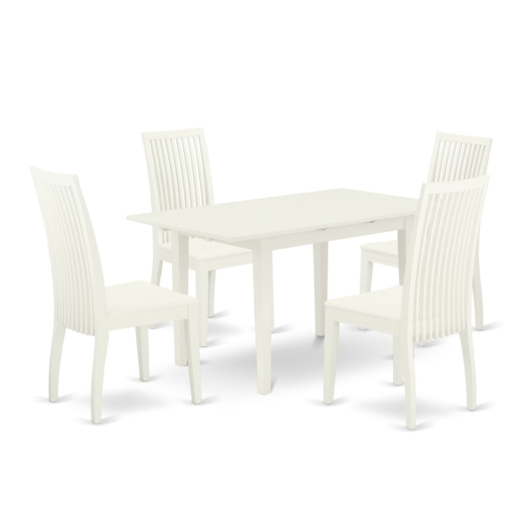 NOIP5-ZVW-X 5 Piece Dining Ensemble Elegant White Rectangle Table with Butterfly Leaf and 4 Stylish Chairs