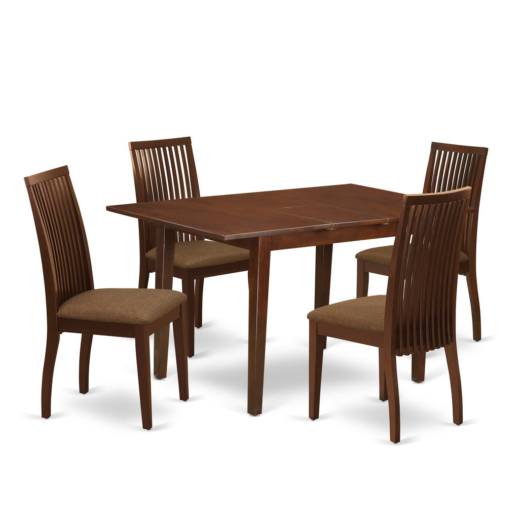 Dining Ensemble NOIP5-X1M-A Rectangle Table with Leaf for 4, Chairs Upholstered in Linen Fabric