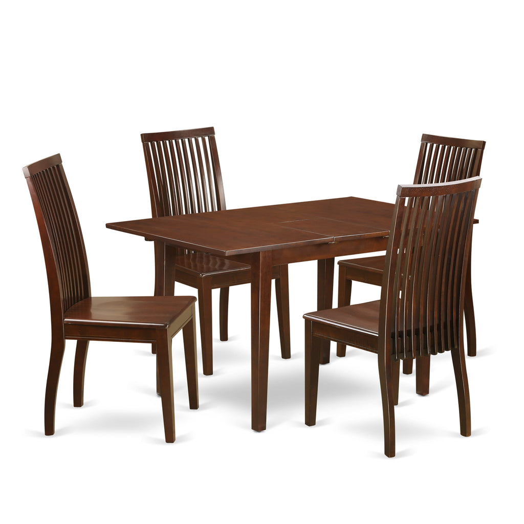 NOIP5-C33-2 Deluxe Mahogany Dining Set for 4 with Expanding 32x54 Inch Table and Chairs