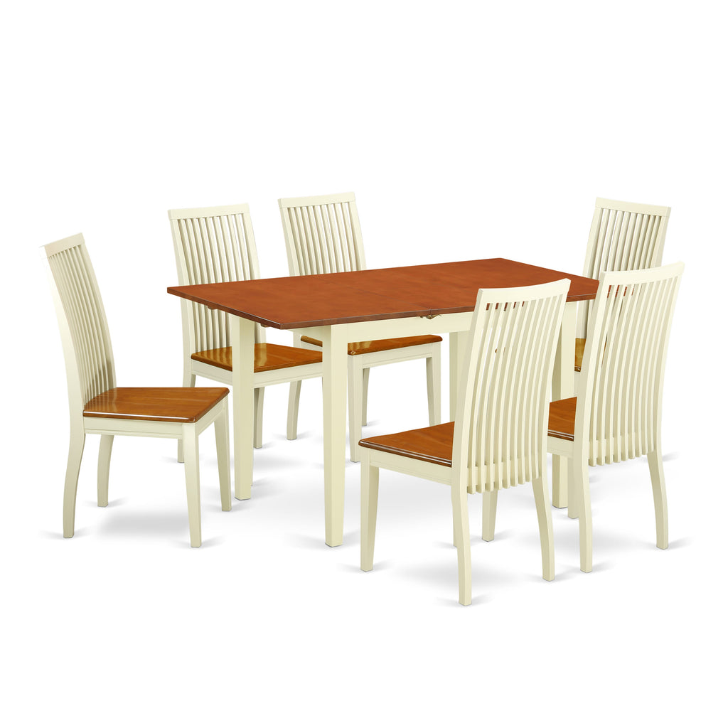 NOIP7-RYO-M Dining Set with Rectangular Extension Table and 6 Chairs in Rustic Buttermilk and Cherry Finish