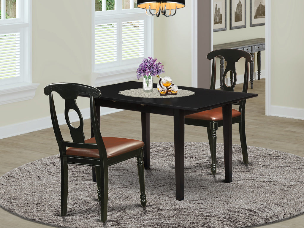 Versatile Dining Ensemble NOKE3-TUK-1J Elegant Rectangular Table & Two Upholstered Faux Leather Seating, Sleek Black Finish