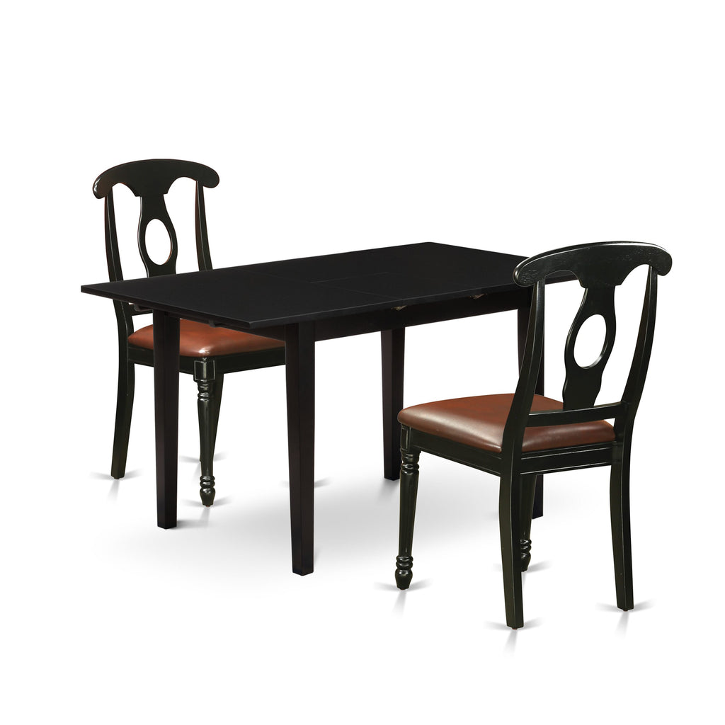 Versatile Dining Ensemble NOKE3-TUK-1J Elegant Rectangular Table & Two Upholstered Faux Leather Seating, Sleek Black Finish