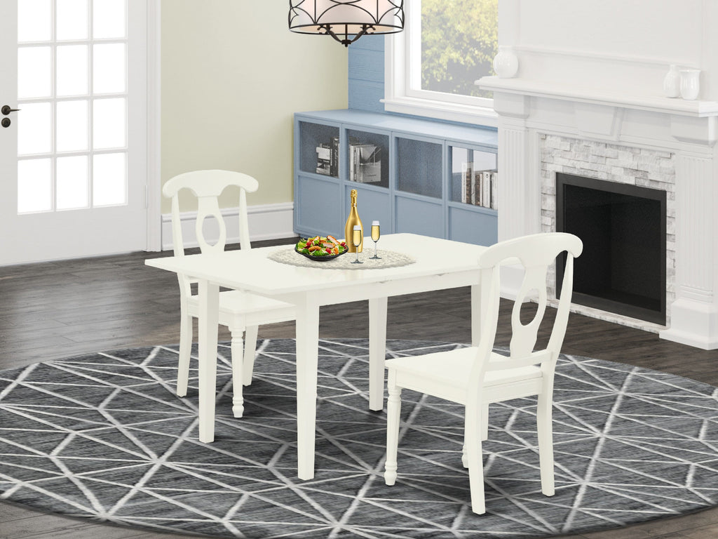 NOKE3-XSX-R 3-Piece Compact Dining Ensemble with Rectangular Extendable Table & Linen White Seating Options