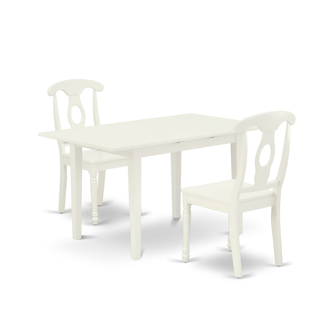 NOKE3-XSX-R 3-Piece Compact Dining Ensemble with Rectangular Extendable Table & Linen White Seating Options