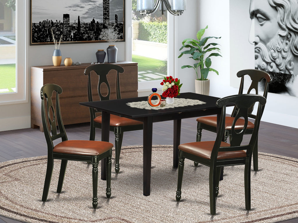 NOKE5-B66-93 5 Piece Dining Set Expanding Table with Cushioned Chairs in Midnight Hue
