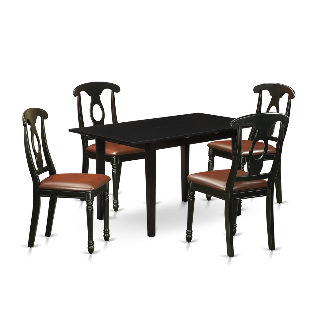 NOKE5-B66-93 5 Piece Dining Set Expanding Table with Cushioned Chairs in Midnight Hue