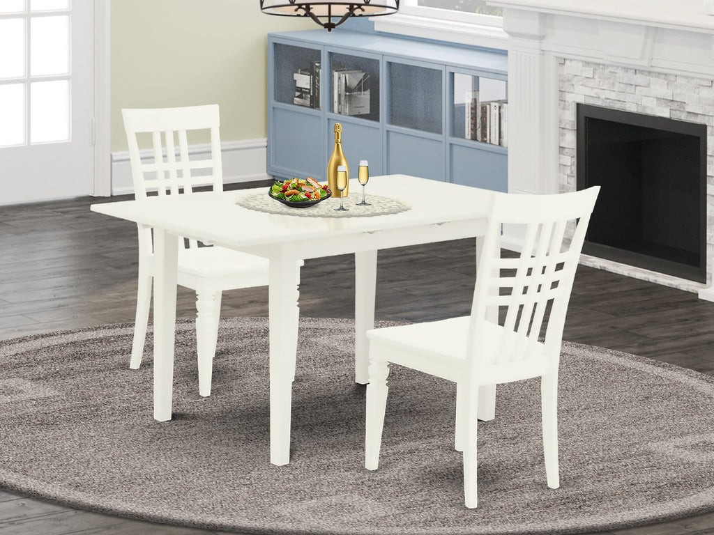 NOLG3-ANG-G Sophisticated 3-Piece Dining Collection Expandable Rectangular Table & Dual Chairs in White