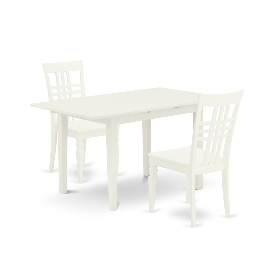 NOLG3-ANG-G Sophisticated 3-Piece Dining Collection Expandable Rectangular Table & Dual Chairs in White