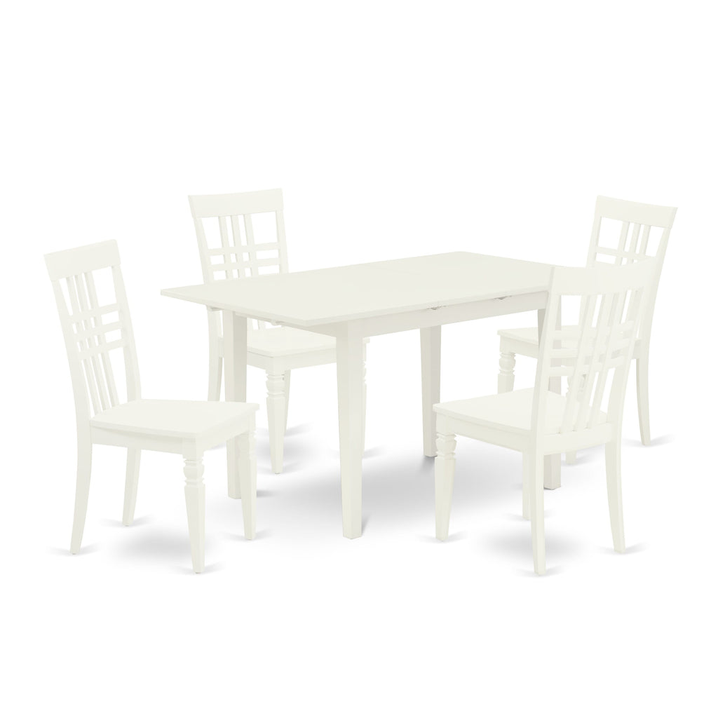 NOLG5-VI0-0 Dining Ensemble 5-Piece Set with Extendable Table & Chairs, White Finish