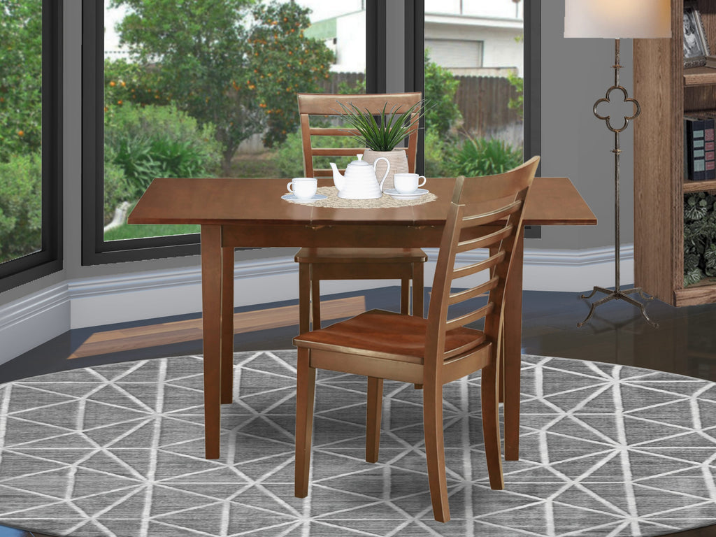 3-Piece Dining Ensemble, NOML3-PDG-I Rectangular Table with Leaf and 2 Wood Chairs, Mahogany Finish