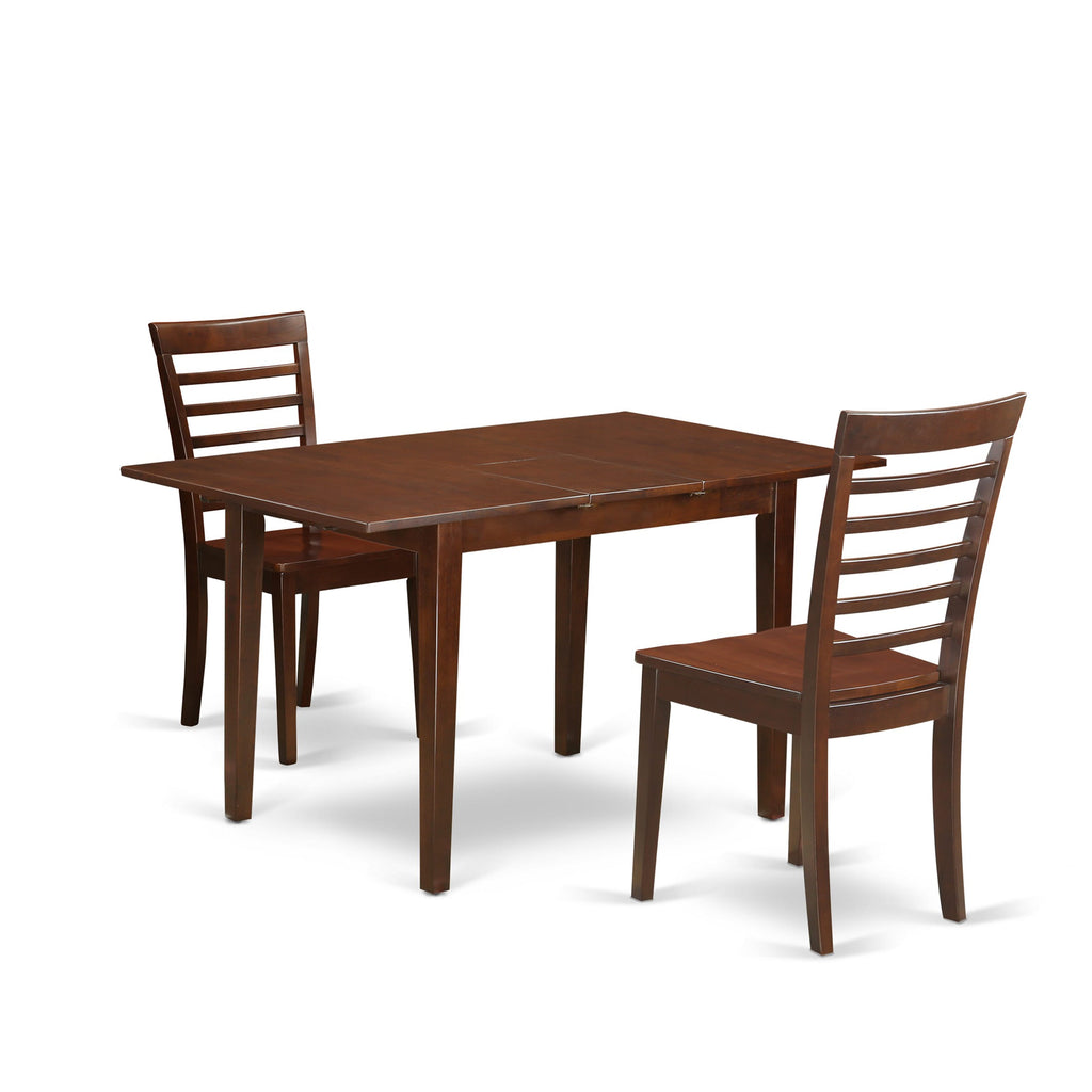 3-Piece Dining Ensemble, NOML3-PDG-I Rectangular Table with Leaf and 2 Wood Chairs, Mahogany Finish