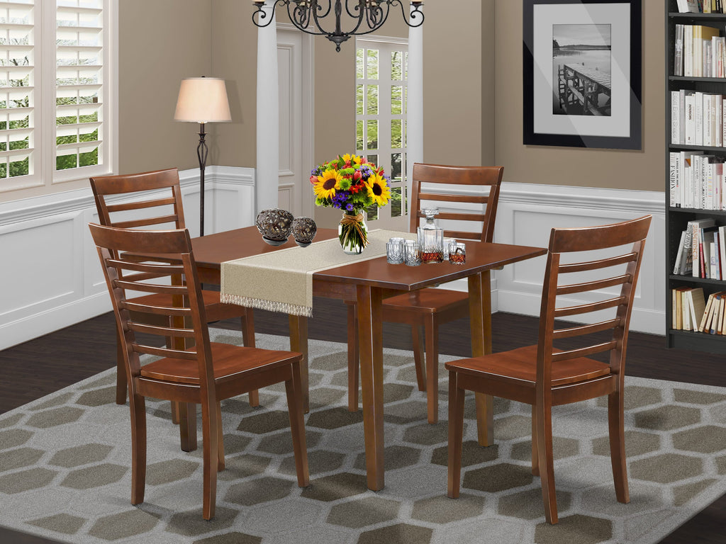 NOML5-4AA-V Mahogany Dining Set - Rectangular Table & 4 Wood Chairs with Butterfly Leaf Expansion