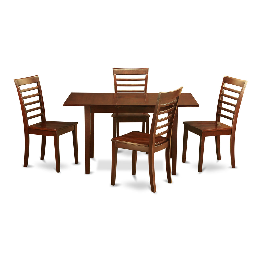 NOML5-4AA-V Mahogany Dining Set - Rectangular Table & 4 Wood Chairs with Butterfly Leaf Expansion