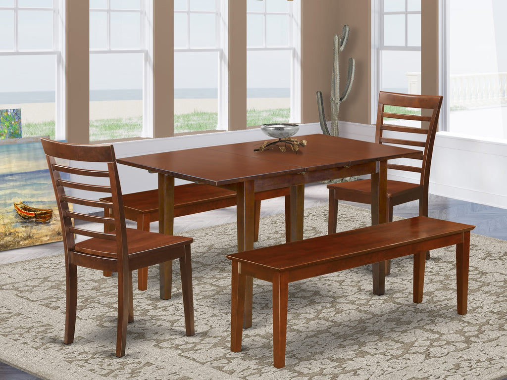 NOML5K-4OC-M 5-Piece Mahogany Dining Ensemble with Butterfly Extending Table & Seating for Four, Including Benches
