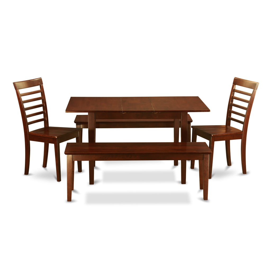 NOML5K-4OC-M 5-Piece Mahogany Dining Ensemble with Butterfly Extending Table & Seating for Four, Including Benches