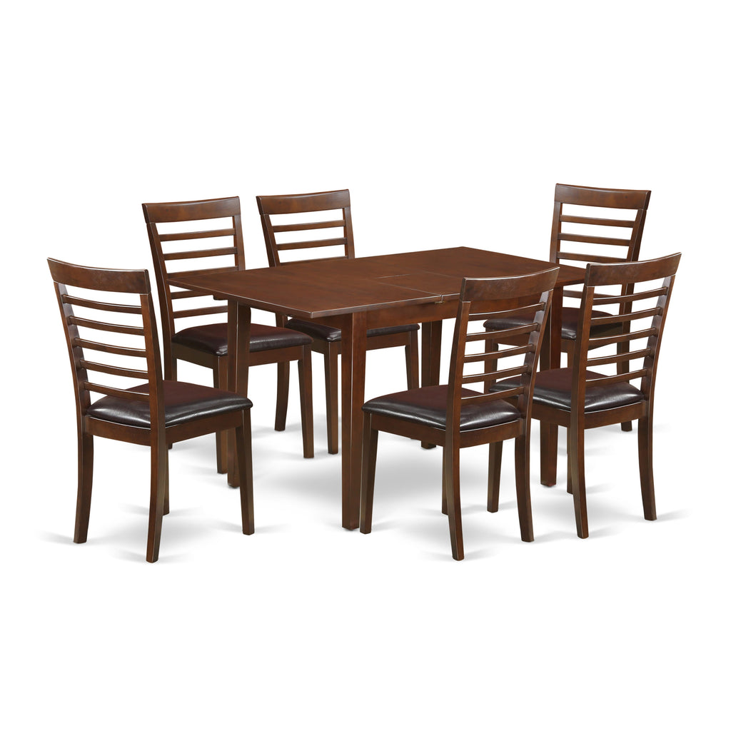 NOML7-QGM-CC Mahogany Ensemble 7-Piece Dining Suite with Expanding Leaf and Upholstered Seating, 32x54 Inches