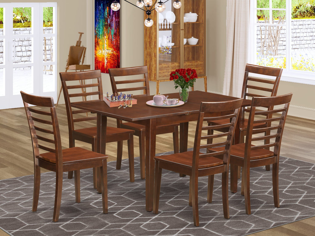 NOML7-PRL-3 Elegant Dining Set 7-Piece Ensemble with Butterfly Leaf Table & 6 Chairs in Rich Finish