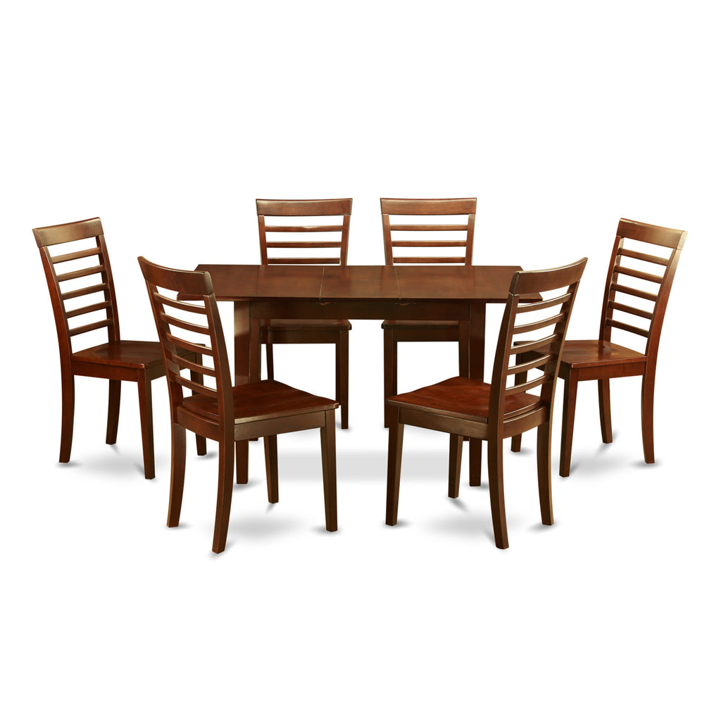 NOML7-PRL-3 Elegant Dining Set 7-Piece Ensemble with Butterfly Leaf Table & 6 Chairs in Rich Finish