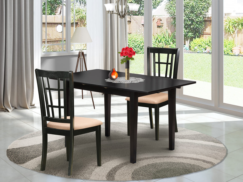 NONI3-5AX-4 3 Pc Contemporary Dining Set with Black Expanding Table and Pair of Upholstered Chairs