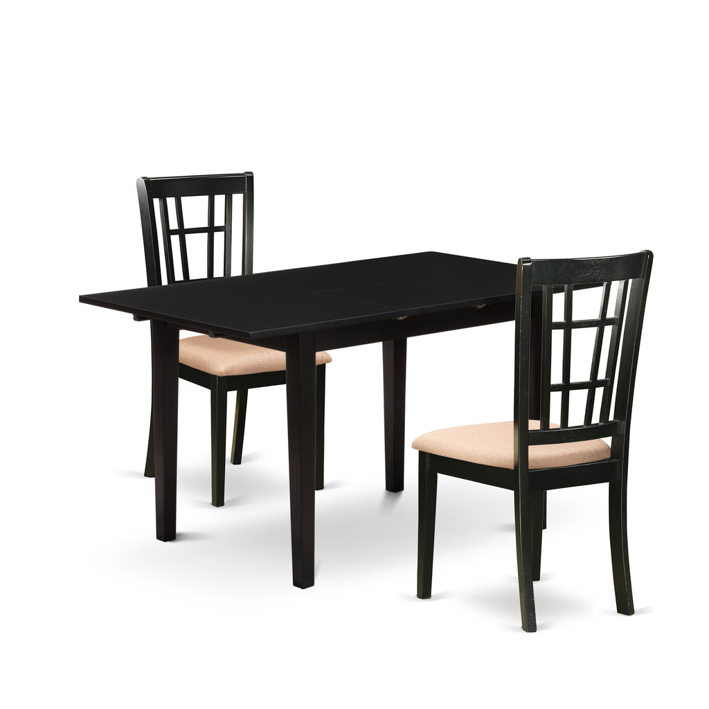 NONI3-5AX-4 3 Pc Contemporary Dining Set with Black Expanding Table and Pair of Upholstered Chairs
