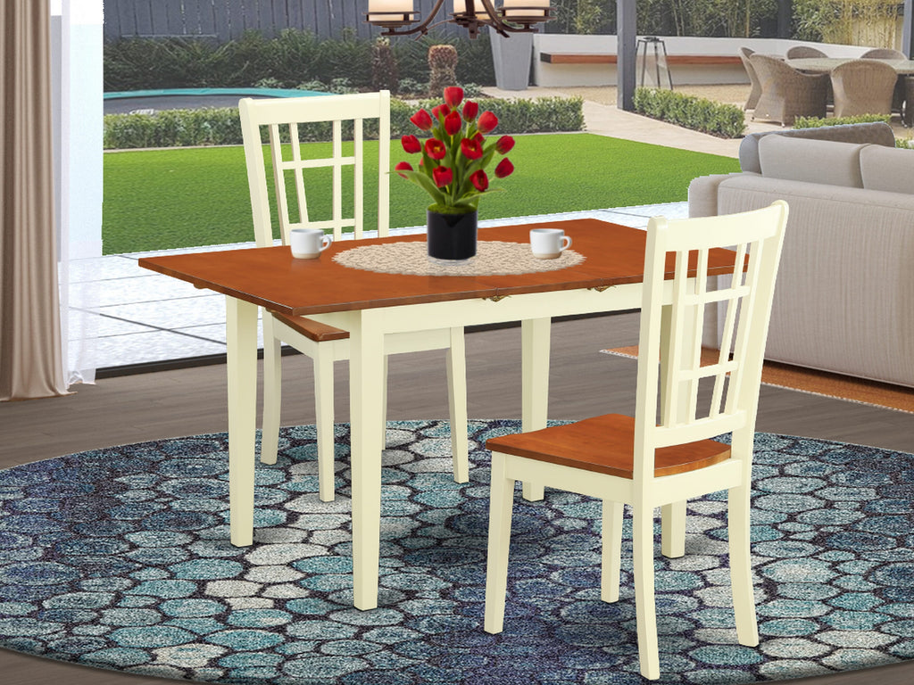 NONI3-6C5-1 3-Piece Dining Set with Rectangular Extendable Table & 2 Chairs, 32x54 Inches, Two-Tone Finish