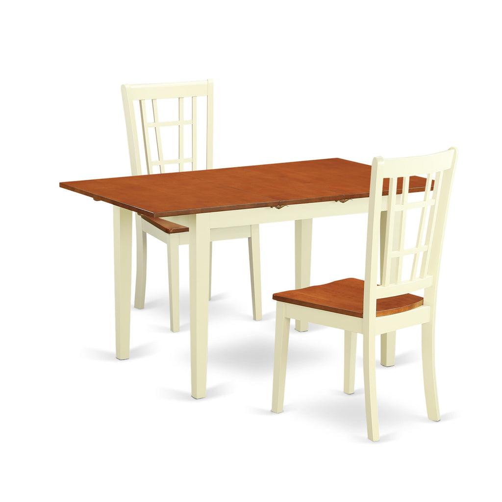 NONI3-6C5-1 3-Piece Dining Set with Rectangular Extendable Table & 2 Chairs, 32x54 Inches, Two-Tone Finish